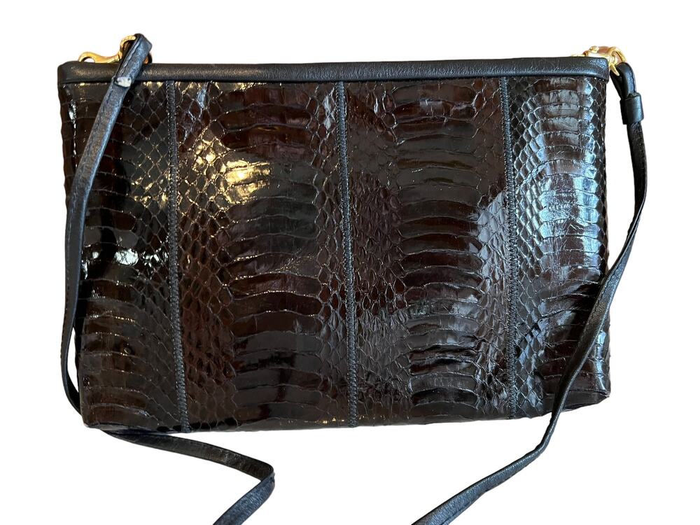 Vintage 70s black snakeskin Python Convertible Shoulder Bag
